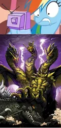 Size: 656x1364 | Tagged: derpibooru import, exploitable meme, fight, godzilla, godzilla ongoing, godzilla (series), idw, kaiju, keizer ghidorah, meme, obligatory pony, rainbow dash, safe, tv meme