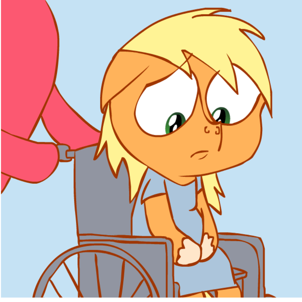 Size: 615x615 | Tagged: applejack, applejack (male), artist:drewsdnr, derpibooru import, jappleack, .mov, rule 63, sad, safe, unhapplejack, wheelchair