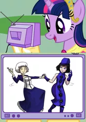 Size: 564x800 | Tagged: safe, artist:ian samson, derpibooru import, twilight sparkle, twilight sparkle (alicorn), alicorn, pony, accessory swap, bioshock, bioshock infinite, elizabeth (bioshock), elizabeth (persona), elizabeth elizabeth everywhere, exploitable meme, female, mare, meme, miyuki sawashiro, obligatory pony, persona, persona 3, tv meme, voice actor joke