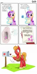 Size: 1100x2178 | Tagged: safe, artist:mysticalpha, derpibooru import, big macintosh, fluttershy, princess cadance, earth pony, pony, comic, female, fluttermac, fluttershy's letter, letter, male, meme, shipping, spelling corrected, stallion, straight, super mario bros.