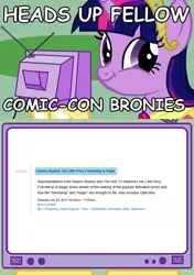 Size: 564x800 | Tagged: safe, derpibooru import, twilight sparkle, twilight sparkle (alicorn), alicorn, pony, comic con, exploitable meme, faic, female, mare, meme, obligatory pony, san diego comic con, smirk, tv meme, twiface