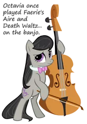 Size: 1250x1771 | Tagged: safe, derpibooru import, octavia melody, earth pony, pony, banjo, bipedal, bow (instrument), bowtie, cello, cello bow, cutie mark, female, glorious cello princess, hooves, insane pony thread, mare, musical instrument, simple background, solo, text, transparent background, tumblr, vector