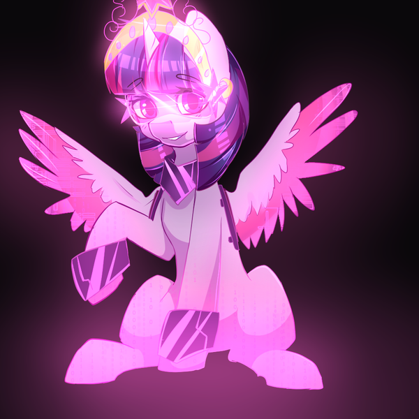 Size: 1000x1000 | Tagged: safe, artist:camellia, derpibooru import, twilight sparkle, twilight sparkle (alicorn), alicorn, pony, cyberpunk, female, glow, hmd, mare, solo