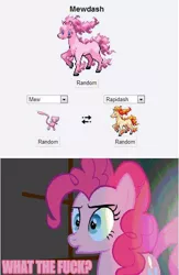 Size: 432x662 | Tagged: derpibooru import, mew, obligatory pony, pinkie pie, pokémon, pokemon fusion, rapidash, safe, vulgar