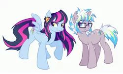 Size: 4247x2569 | Tagged: safe, artist:squeedgemonster, derpibooru import, oc, oc:mayhem (lapfox), oc:mischief (lapfox), ponified, pegasus, pony, unicorn, glasses, headphones, lapfox trax, mayhem, mischief, non-mlp oc