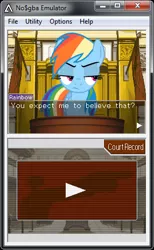 Size: 286x465 | Tagged: ace attorney, court, derpibooru import, no$gba, rainbow dash, safe, trial