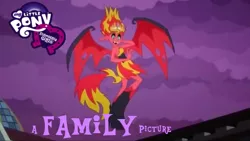 Size: 640x360 | Tagged: safe, derpibooru import, sunset shimmer, equestria girls, equestria girls (movie), a family picture, bad pun, equestria girls logo, funny, funny as hell, nostalgia critic, parody, pun, solo, son of the mask, strawberrypinkie, sunset satan