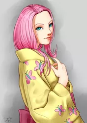 Size: 1839x2592 | Tagged: artist:forgotten-wings, clothes, derpibooru import, fluttershy, human, humanized, kimono (clothing), safe, solo
