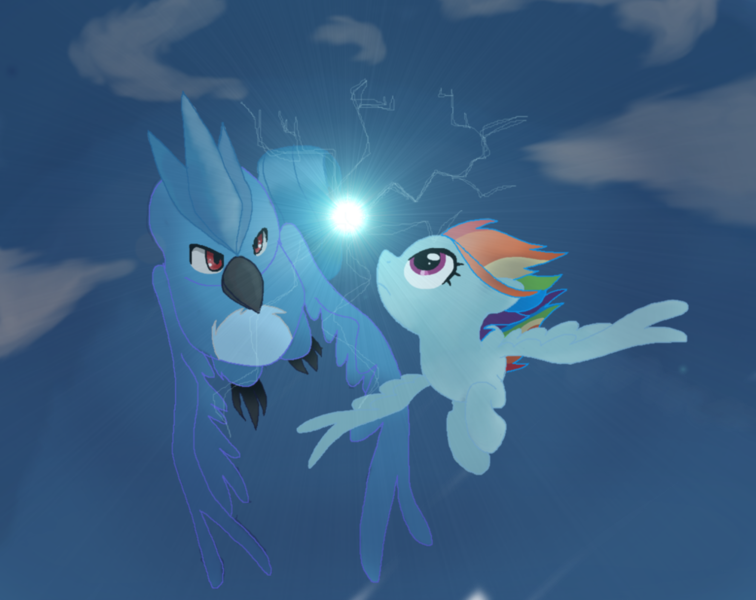 Size: 1003x796 | Tagged: articuno, artist:starlettskies, crossover, derpibooru import, pokémon, rainbow dash, safe