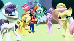 Size: 1280x720 | Tagged: 3d, applejack, artist:icepony64, cap, derpibooru import, fluttershy, gmod, hat, mane six, mario, mario's hat, pinkie pie, rainbow dash, rarity, safe, super mario bros., twilight sparkle