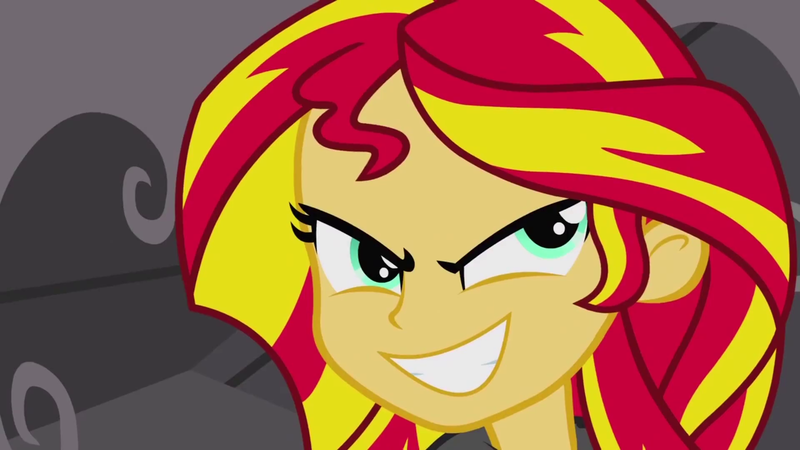 Size: 1920x1080 | Tagged: safe, derpibooru import, screencap, sunset shimmer, equestria girls, equestria girls (movie), evil, evil grin, face, grin, smiling, solo