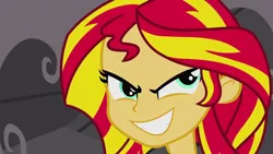 Size: 1920x1080 | Tagged: derpibooru import, equestria girls, equestria girls (movie), evil, evil grin, face, grin, safe, screencap, smiling, solo, sunset shimmer