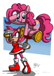 Size: 700x993 | Tagged: amy rose, artist:projectzuel, crossover, derpibooru import, pinkie pie, safe, sonic the hedgehog (series)