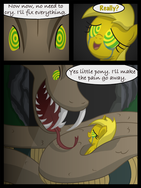 Size: 3456x4608 | Tagged: safe, artist:template93, derpibooru import, oc, oc:ticket, unofficial characters only, alicorn, pony, snake, absurd resolution, alicorn oc, comic, horn, hypnosis, ka'ah, ticket to adventure, wings