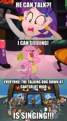 Size: 500x900 | Tagged: safe, derpibooru import, edit, edited screencap, screencap, rarity, spike, dog, equestria girls, equestria girls (movie), bipedal, caption, comic, crossing the memes, image macro, meme, patty hype, planet of the apes, screencap comic, spike the dog, spongebob squarepants, text, the simpsons