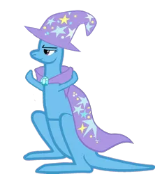 Size: 1244x1404 | Tagged: safe, derpibooru import, trixie, hybrid, kangaroo, kangaroonicorn, unicorn, cap, cape, clothes, forced meme, hat, meme, smiling, smirk, solo, species swap, trixie's cape, trixie's hat, wat