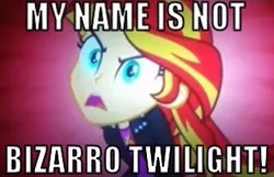 Size: 319x206 | Tagged: safe, derpibooru import, edit, edited screencap, screencap, sunset shimmer, equestria girls, equestria girls (movie), angry, bizarro, caption, image macro, solo, text