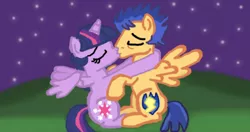 Size: 1024x539 | Tagged: safe, artist:indigorushbrony, derpibooru import, flash sentry, twilight sparkle, twilight sparkle (alicorn), ponified, alicorn, pony, equestria girls, equestria girls (movie), equestria girls ponified, female, flashlight, kissing, male, night, shipping, straight