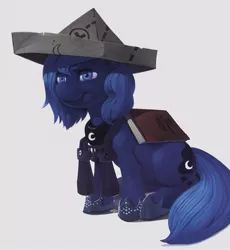 Size: 602x654 | Tagged: safe, artist:kevinsano, derpibooru import, princess luna, binoculars, book, cartographer's cap, female, filly, hat, paper hat, sitting, solo, woona, younger