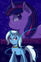 Size: 2000x3000 | Tagged: safe, artist:wolfy-pony, derpibooru import, trixie, twilight sparkle, twilight sparkle (alicorn), alicorn, pony, female, mare, smiling