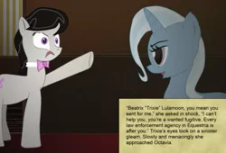 Size: 1559x1059 | Tagged: safe, artist:fatponysketches, author:aharon l'anglais, derpibooru import, part of a set, octavia melody, trixie, image, meurtrier manor, part of a series, png
