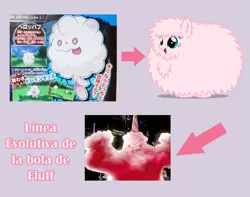 Size: 749x589 | Tagged: candy monster, cotton candy, cotton candy glob, derpibooru import, evolution, evolution chart, food, meta, oc, oc:fluffle puff, pokémon, safe, scooby doo, scooby doo 2 monsters unleashed, spanish, swirlix