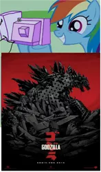 Size: 952x1620 | Tagged: comic con, derpibooru import, exploitable meme, godzilla, godzilla 2014, godzilla (series), kaiju, meme, obligatory pony, official, poster, rainbow dash, safe, tv meme