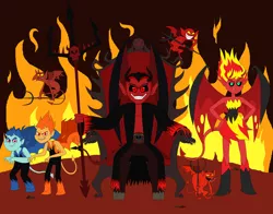 Size: 1988x1560 | Tagged: safe, artist:blackrobtheruthless, derpibooru import, snails, snips, sunset shimmer, demon, equestria girls, equestria girls (movie), devil, hell, pentagram, satan, sunset satan, throne room