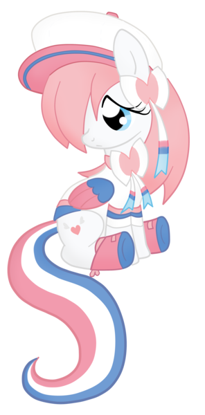 Size: 2384x4832 | Tagged: safe, artist:scratch-e-digital, derpibooru import, oc, oc:silver love, ponified, unofficial characters only, pegasus, pony, sylveon, hat, ninfia, nymphia, pokémon, pokémon x and y, solo