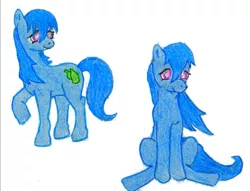 Size: 523x400 | Tagged: safe, artist:**lightningdancer**, derpibooru import, bottlecap (character), pony, background pony, blue, crayon drawing, recycling, traditional art