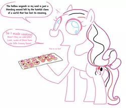 Size: 801x691 | Tagged: artist:the weaver, baking, cookie, cooking, derpibooru import, food, goth, gothic pinkie, pinkie pie, pinkie pie's boutique, safe, simple background, solo, source needed, speech bubble, weaver you magnificent bastard, white background, you're doing it wrong