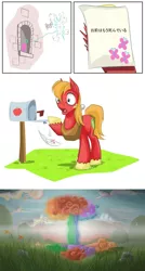 Size: 1100x2051 | Tagged: safe, artist:kanvas-chan, derpibooru import, big macintosh, earth pony, pony, atomic rainboom, explosion, fluttershy's letter, hokuto no ken, implied death, japanese, male, meme, shocked, stallion, you are already dead