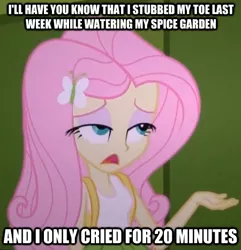 Size: 450x466 | Tagged: safe, derpibooru import, edit, edited screencap, screencap, fluttershy, equestria girls, equestria girls (movie), caption, cropped, image macro, no weenies allowed, solo, spongebob squarepants, text