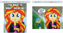 Size: 522x280 | Tagged: safe, derpibooru import, snails, sunset shimmer, derpibooru, equestria girls, equestria girls (movie), exploitable meme, juxtaposition, juxtaposition win, meme, meta