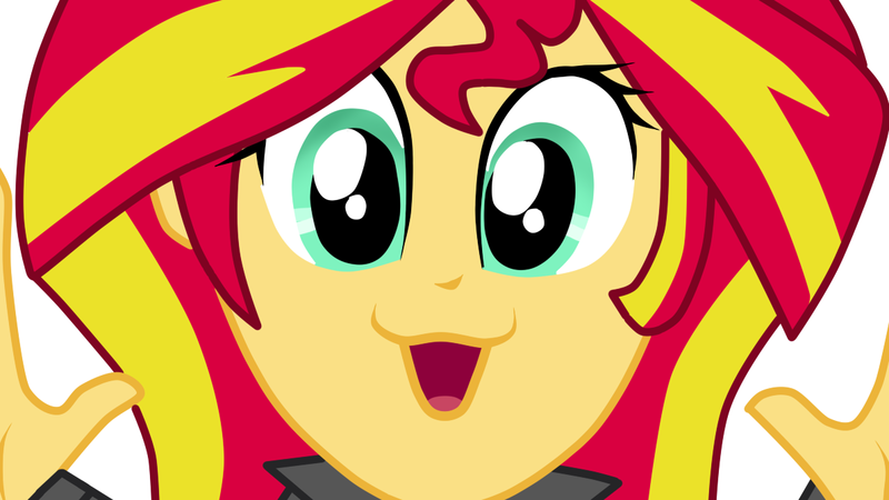 Size: 1191x670 | Tagged: safe, artist:hannah-joy64, derpibooru import, sunset shimmer, equestria girls, :3, faic, pinkie's catface, simple background, solo, vector, white background