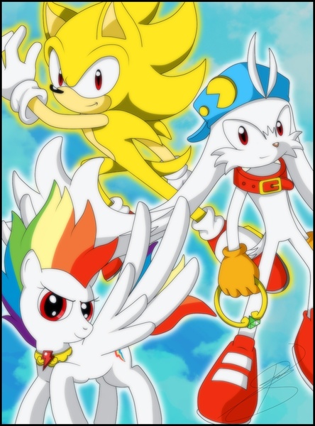 Size: 1000x1350 | Tagged: artist:bloomphantom, contest, crossover, derpibooru import, element of loyalty, klonoa, rainbow dash, safe, sonic the hedgehog, sonic the hedgehog (series), super klonoa, super rainbow dash, super sonic