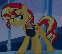 Size: 400x350 | Tagged: safe, derpibooru import, screencap, sunset shimmer, pony, equestria girls, equestria girls (movie), bag, big crown thingy, butt, crown, element of magic, female, jewelry, mare, plot, regalia, saddle bag, solo, stealing