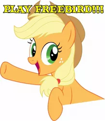 Size: 1600x1838 | Tagged: safe, derpibooru import, applejack, earth pony, pony, applejack's hat, cowboy hat, female, free bird, hat, hecklejack, lynyrd skynyrd, mare, music, pocket ponies, simple background, solo, text, this will end in tears, vector, white background
