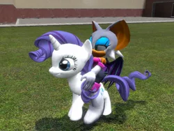 Size: 1024x768 | Tagged: 3d, artist:fabri600, crossover, derpibooru import, gmod, rarity, riding, rouge the bat, safe, sonic the hedgehog (series)