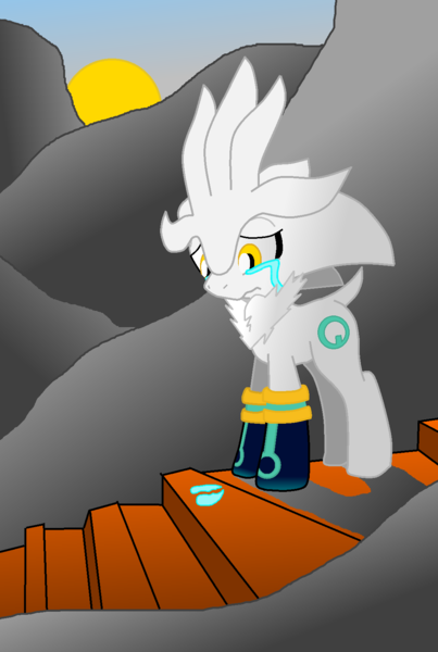 Size: 1095x1630 | Tagged: safe, artist:ardonsword, derpibooru import, ponified, pony, sad, silver the hedgehog, solo, sonic the hedgehog (series), stairs, sun