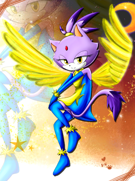 Size: 1536x2048 | Tagged: artist:bureizu-neko, blaze the cat, clothes, commission, cosplay, costume, crossover, derpibooru import, safe, sonic the hedgehog (series), spitfire, uniform, wings, wonderbolts uniform