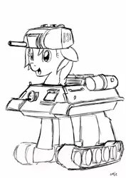 Size: 800x1131 | Tagged: artist:nasse, derpibooru import, monochrome, oc, pony tank, safe, solo, t-34, tank pony, tank (vehicle), unofficial characters only