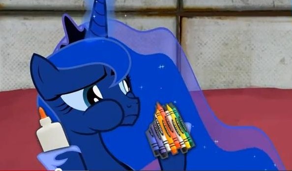 Size: 594x349 | Tagged: artist:2snacks, cannibalism, crayon, crayons, cute, derpibooru import, eating, glue, portal 2, portal (valve), princess luna, ralph wiggum, safe, screencap, solo, the simpsons, two best sisters play