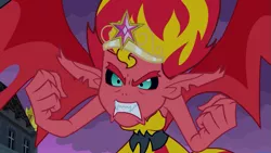 Size: 1023x576 | Tagged: safe, derpibooru import, screencap, sunset shimmer, demon, equestria girls, equestria girls (movie), angry, big crown thingy, element of magic, faic, jewelry, regalia, solo, sunset satan