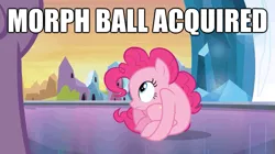 Size: 625x350 | Tagged: safe, derpibooru import, screencap, pinkie pie, equestria girls, equestria girls (movie), impact font, metroid, morph ball, pinkieball, reference, text