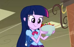 Size: 1109x704 | Tagged: safe, derpibooru import, screencap, twilight sparkle, equestria girls, equestria girls (movie), food, fruit salad, salad, solo