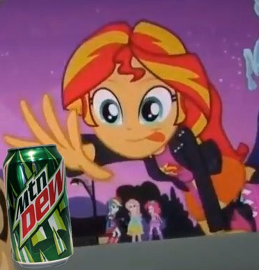 Size: 371x386 | Tagged: safe, derpibooru import, edit, edited screencap, screencap, sunset shimmer, equestria girls, equestria girls (movie), cropped, exploitable meme, meme, mountain dew, solo focus, sunset shimmer reaching for things, tongue out