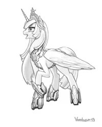 Size: 1280x1601 | Tagged: safe, artist:vombavr, derpibooru import, twilight sparkle, twilight sparkle (alicorn), alicorn, pony, element of magic, female, mare, monochrome, solo