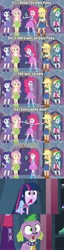 Size: 960x3776 | Tagged: safe, derpibooru import, applejack, fluttershy, pinkie pie, rainbow dash, rarity, spike, twilight sparkle, dog, equestria girls, equestria girls (movie), balloon, boots, bracelet, carousel boutique, clothes, cowboy boots, high heel boots, jewelry, mane seven, mane six, shoes, skirt, socks, something smells, spike the dog, spongebob squarepants, the ugly barnacle