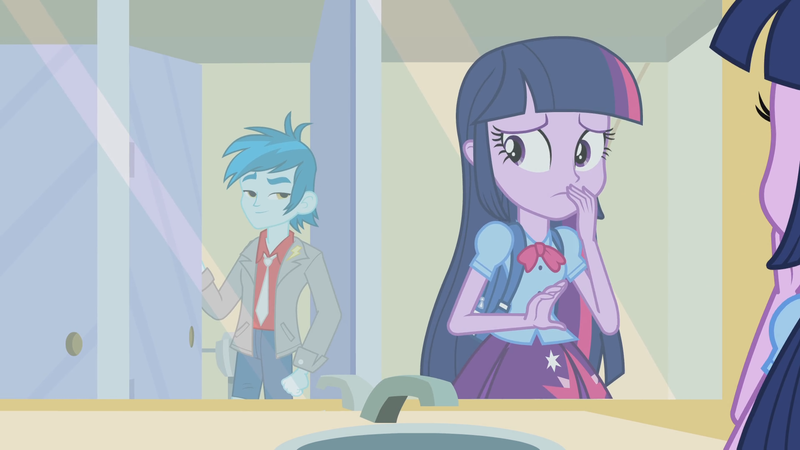 Size: 1920x1080 | Tagged: background human, bathroom, derpibooru import, equestria girls, equestria girls (movie), female, male, out of context, rape jokes in the comments, safe, screencap, this strange world, thunderbass, twilight sparkle